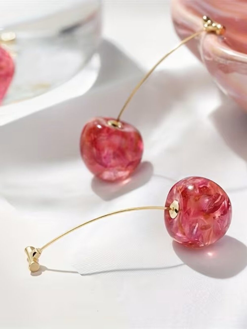 Sweet Pink Cherry Dangle Earrings Cute Fruit Drop Statement Fashion Jewelry